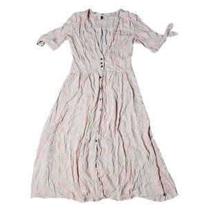 Lira deep v button front orange white banana leaf flowy midi dress